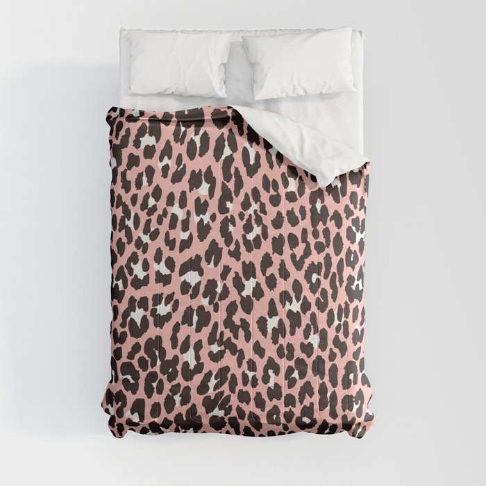Blush pink black white abstract cheetah animal print Comforter