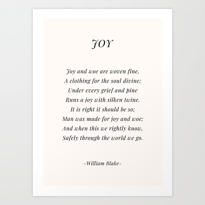 Joy Poem By William Blake Art Print