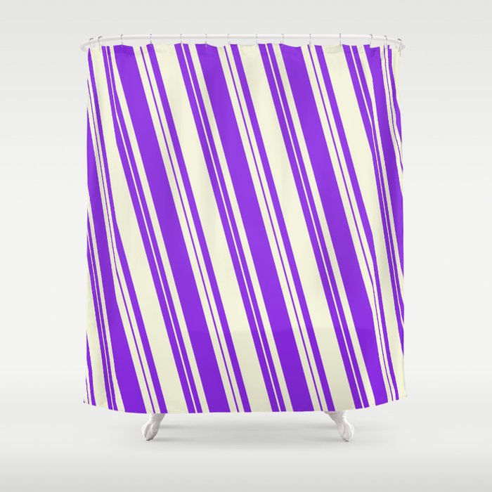Beige and Purple Colored Lined Pattern Shower Curtain