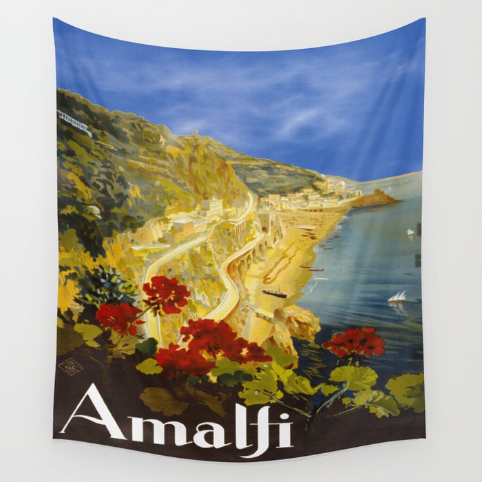 Vintage Amalfi Italy Travel Wall Tapestry