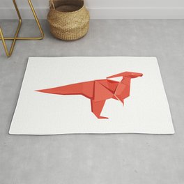 Origami Parasaurolophus Rug | Kids, Mesozoic, Origami, Collectible, Whitebackground, Kidsroom, Animal, Red, Parasaurolophus, Bird 