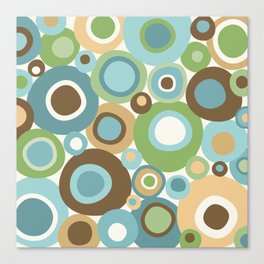Mid Century Modern Circles // Brown, Green, Gold, Ocean Blue, Sky Blue, Turquoise, Ivory Canvas Print