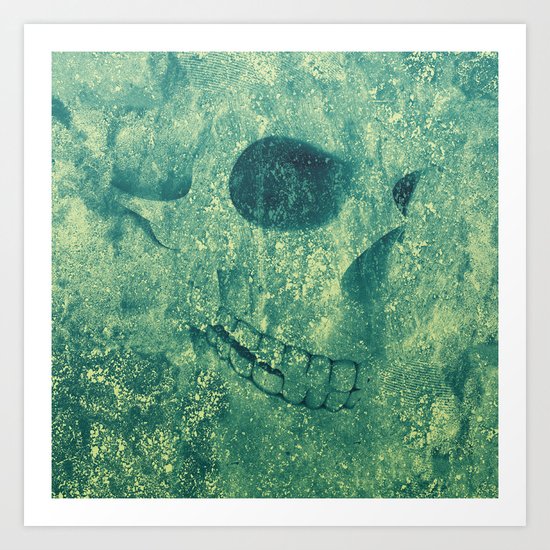 Grunge Skull Green Art Print