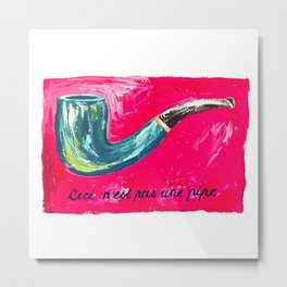 This is Not a Magritte: Pipe Pink and Green Surrealist Painting Metal Print