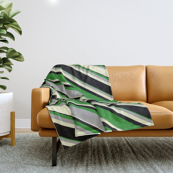 Green red yellow black striped blanket deals