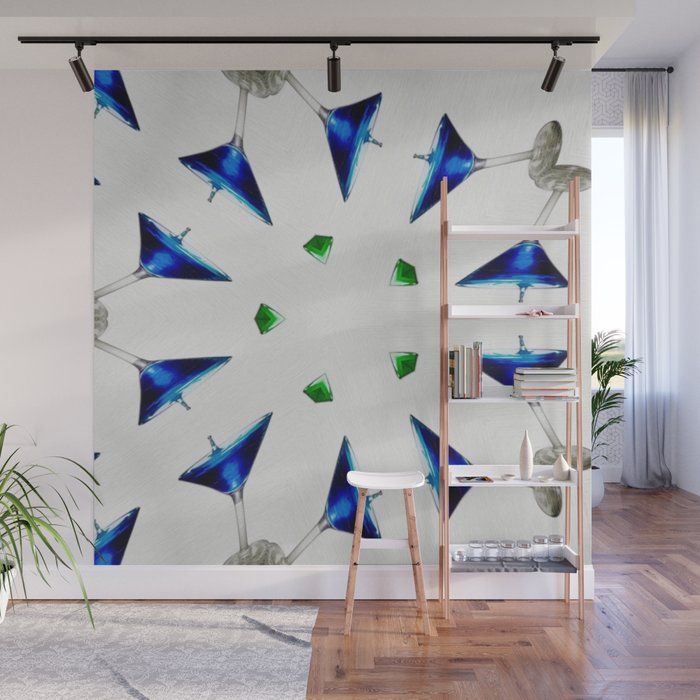 Blue cocktails & martini aperitifs alcoholic beverages mixed drinks wine glass motif painting Wall Mural
