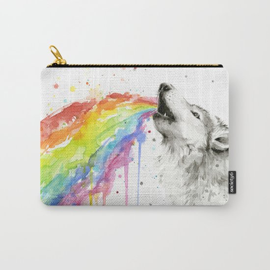 Wolf Rainbow Watercolor Animal Carry-All Pouch