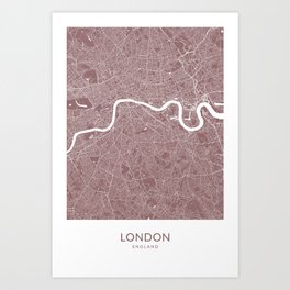 Vintage Styled Map of London | Wine Red Burgundy Poster Giclée Art Print