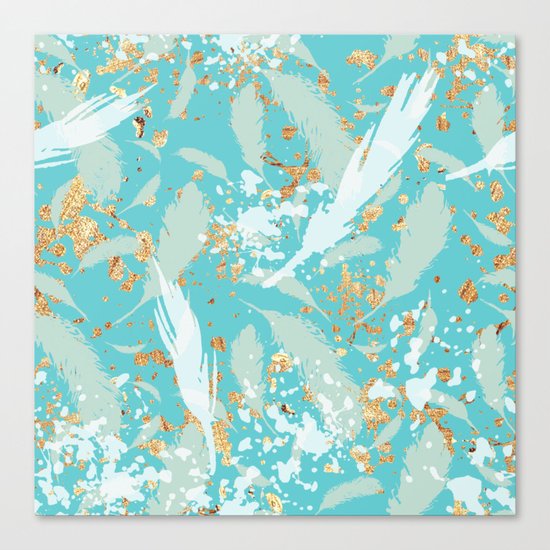 Feather peacock peach mint #2 Canvas Print