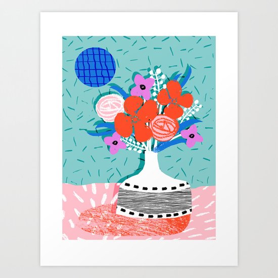 Oh Ay - memphis throwback still life retro florals modern minimal collage patterns Art Print