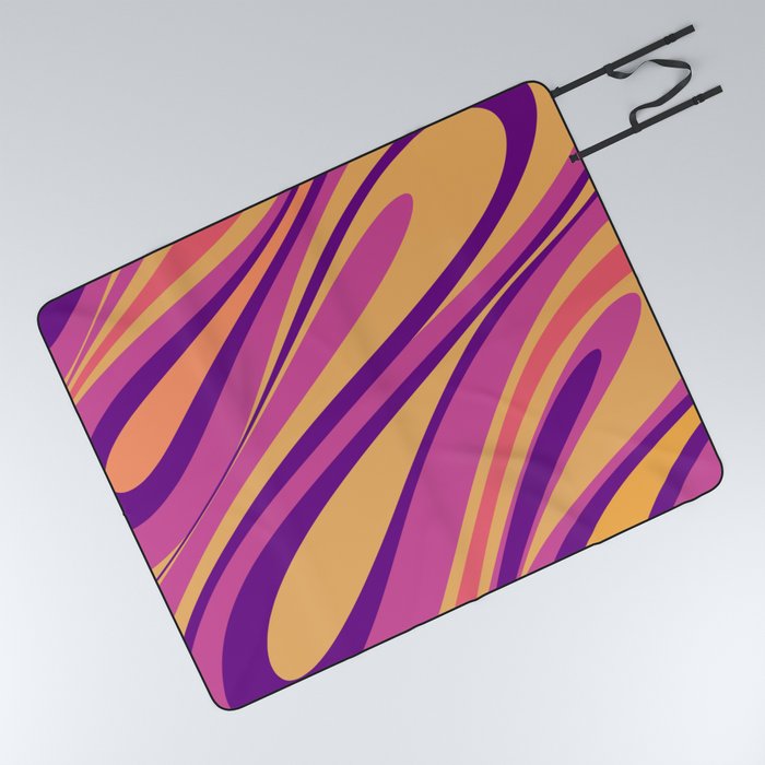 Fluid Vibes Retro Aesthetic Swirl Abstract Magenta Mustard Purple Orange Picnic Blanket