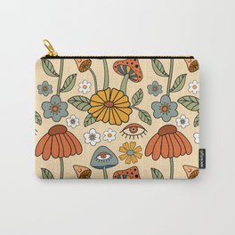 70s Psychedelic Mushrooms & Florals Carry-All Pouch