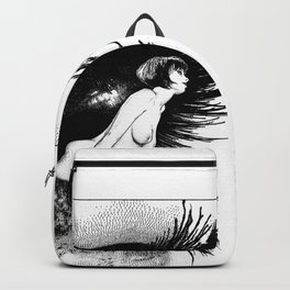 asc 602 - La spectatrice (Valentina at the gallery) Backpack | Black and White, Love, Ink Pen, Digital, Illustration, Comic, Curated, Drawing 