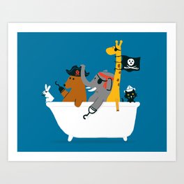 Everybody wants to be the pirate Kunstdrucke | Animal, Surrealism, Illustration, Giraffe, Digital, Curated, Funny, Pirate, Comic, Bathtub 