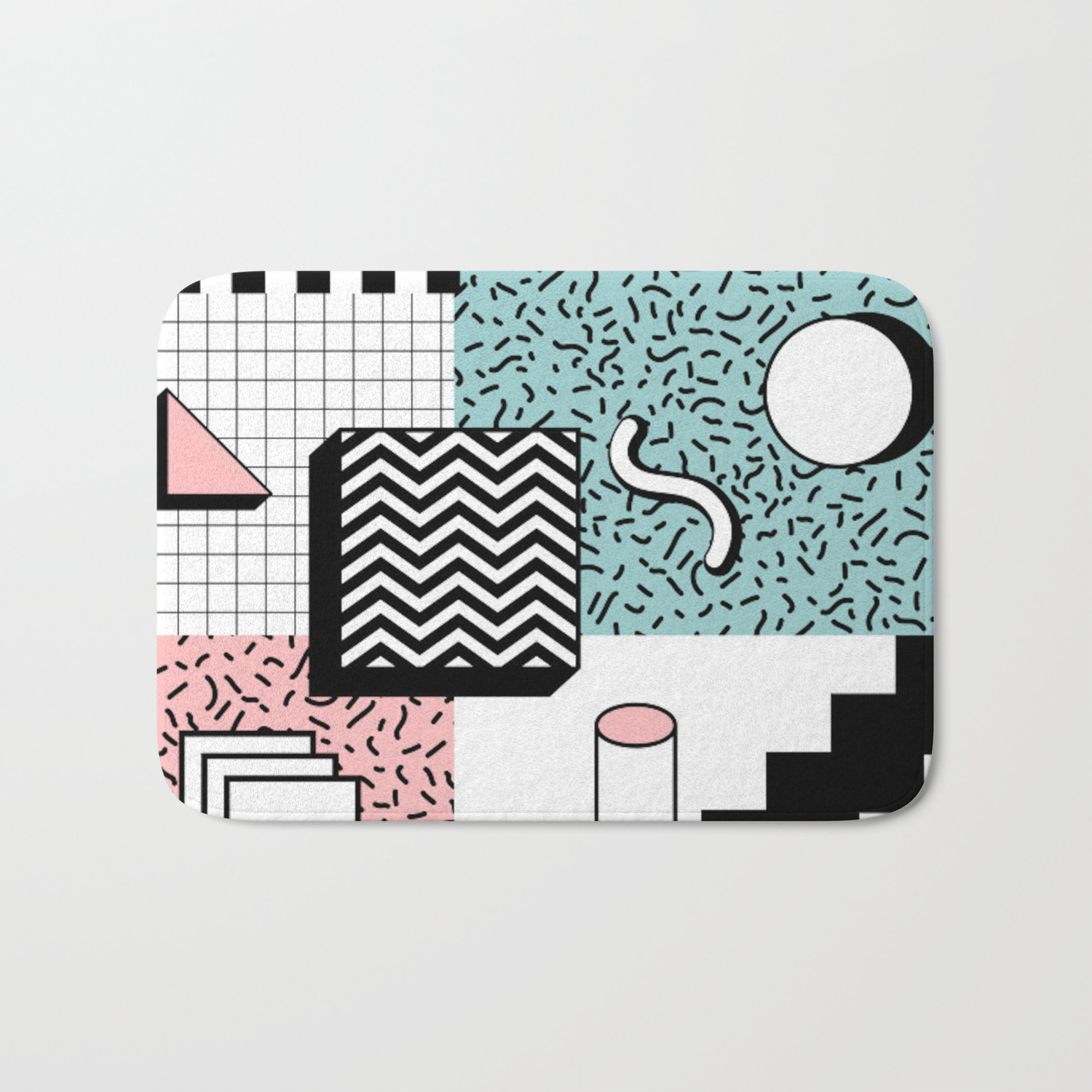 Abstract Pastel 80s Pop Art Retro Pattern Bath Mat By