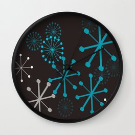 Mid Mod Starburst Pattern in Turquoise Wall Clock