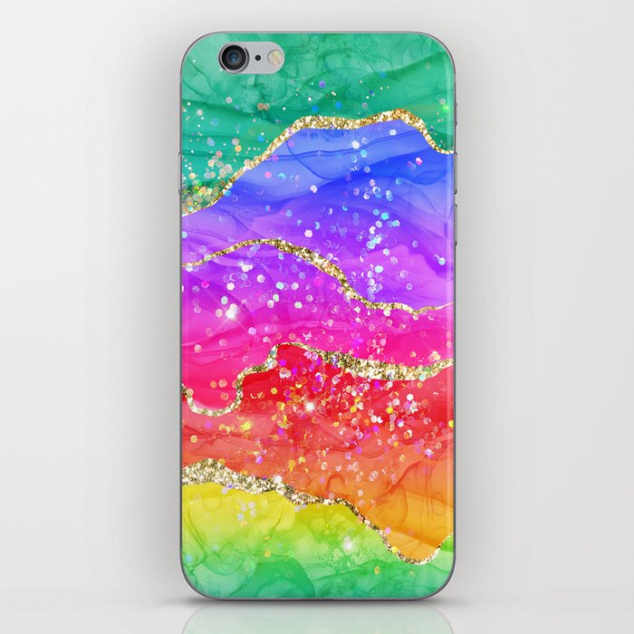 Vibrant Rainbow Glitter Agate Texture 04 iPhone Skin