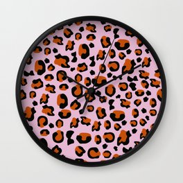 Pink Bold Vibrant Leopard Animal Print Specked Dots Wall Clock
