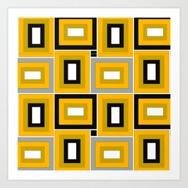 Yellow, Black, And White Mid-Century Modern Geometric Pattern Art Print