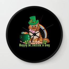 Cat St. Catricks Day Shamrock Saint Patrick's Day Wall Clock