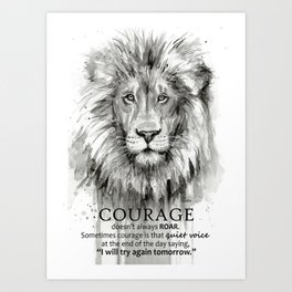 Lion Courage Motivational Quote Watercolor Painting Art Print