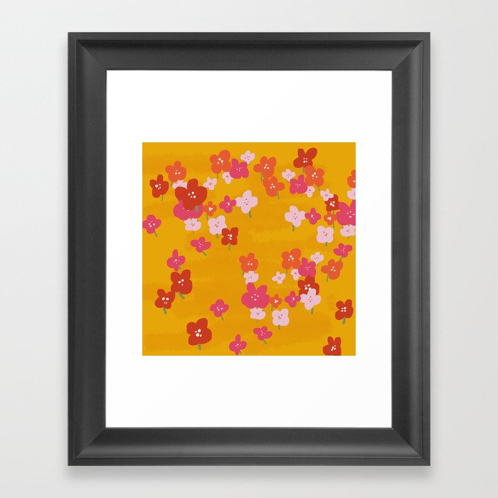 Bold Yellow 70s Floral Framed Art Print