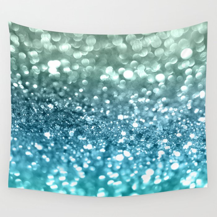 Seafoam Aqua Ocean MERMAID Girls Glitter #4 (Faux Glitter) #shiny #decor #art #society6 Wall Tapestry