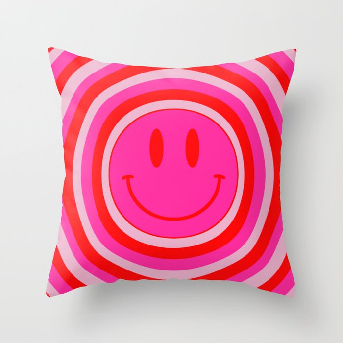 Large Pink and Red Hypnotic Vsco Smiley Face Throw Pillow