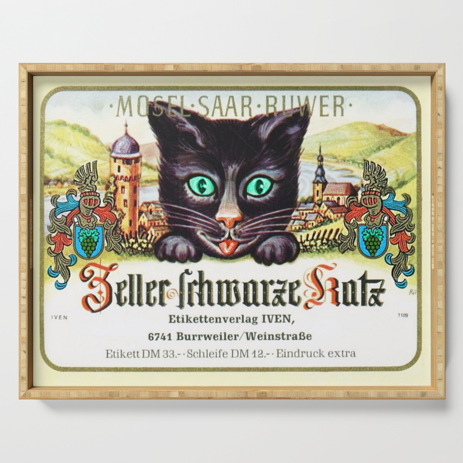 Vintage Zeller Schwarze Katz Black Cat Wine Bottle Label Print Serving Tray