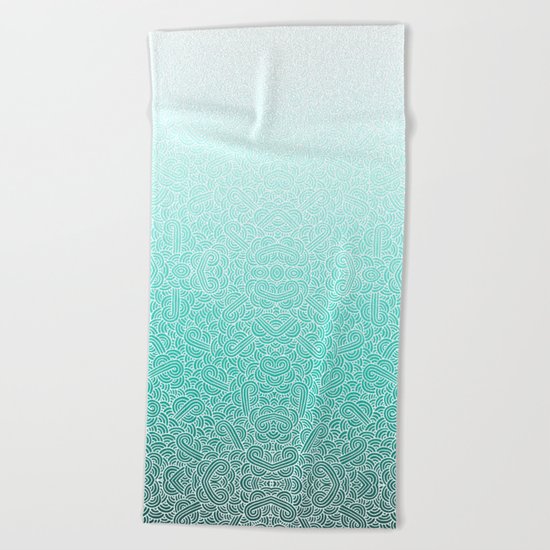Ombre turquoise blue and white swirls doodles Beach Towel
