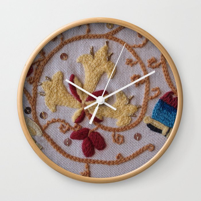 Elizabethan Embroidery Honeysuckle and Butterfly Wall Clock