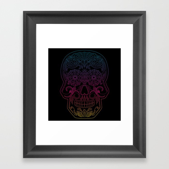 Color Me Day of the Dead Skull - Rainbow Framed Art Print