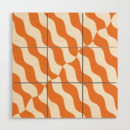 Retro Wavy Abstract Swirl Pattern in Orange Wood Wall Art