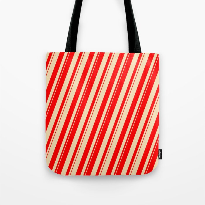 Tan and Red Colored Lines Pattern Tote Bag
