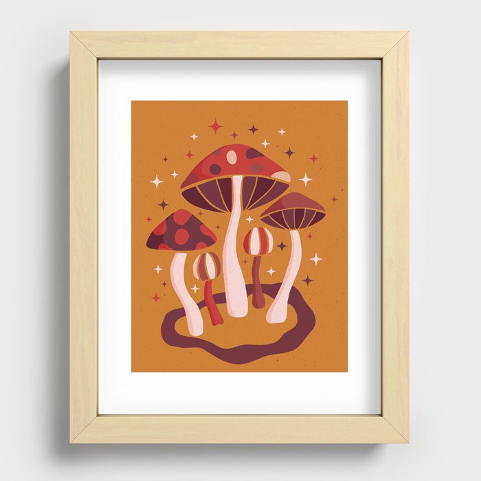 Retro Mystic Mushrooms Recessed Framed Print