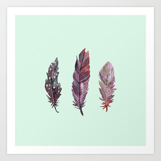 watercolor feathers (mint green) dos Art Print