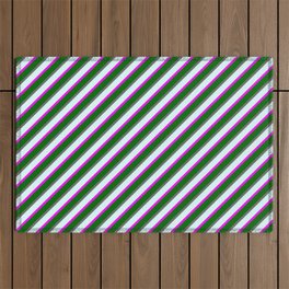 [ Thumbnail: Dim Grey, Light Cyan, Fuchsia, and Dark Green Colored Striped/Lined Pattern Outdoor Rug ]