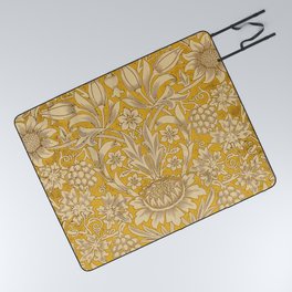 Shiny Summer Yellow Sunflower Pattern By William Morris Picnic Blanket