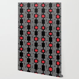Retro Mid Mod Columns Boxes Red Wallpaper