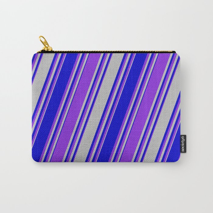 Grey, Blue & Purple Colored Stripes Pattern Carry-All Pouch