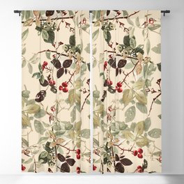 Vintage ivory red green forest berries floral Blackout Curtain