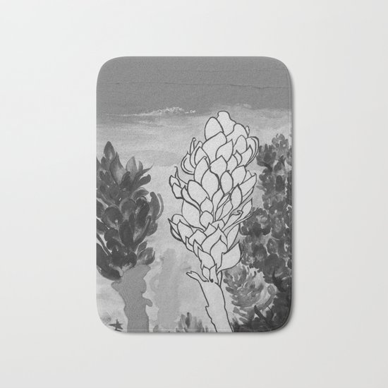 Alpinia purpurata – Red Ginger Flower - Black and White Greyscale Bath Mat
