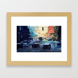 City traffic on a summer evening Framed Art Print