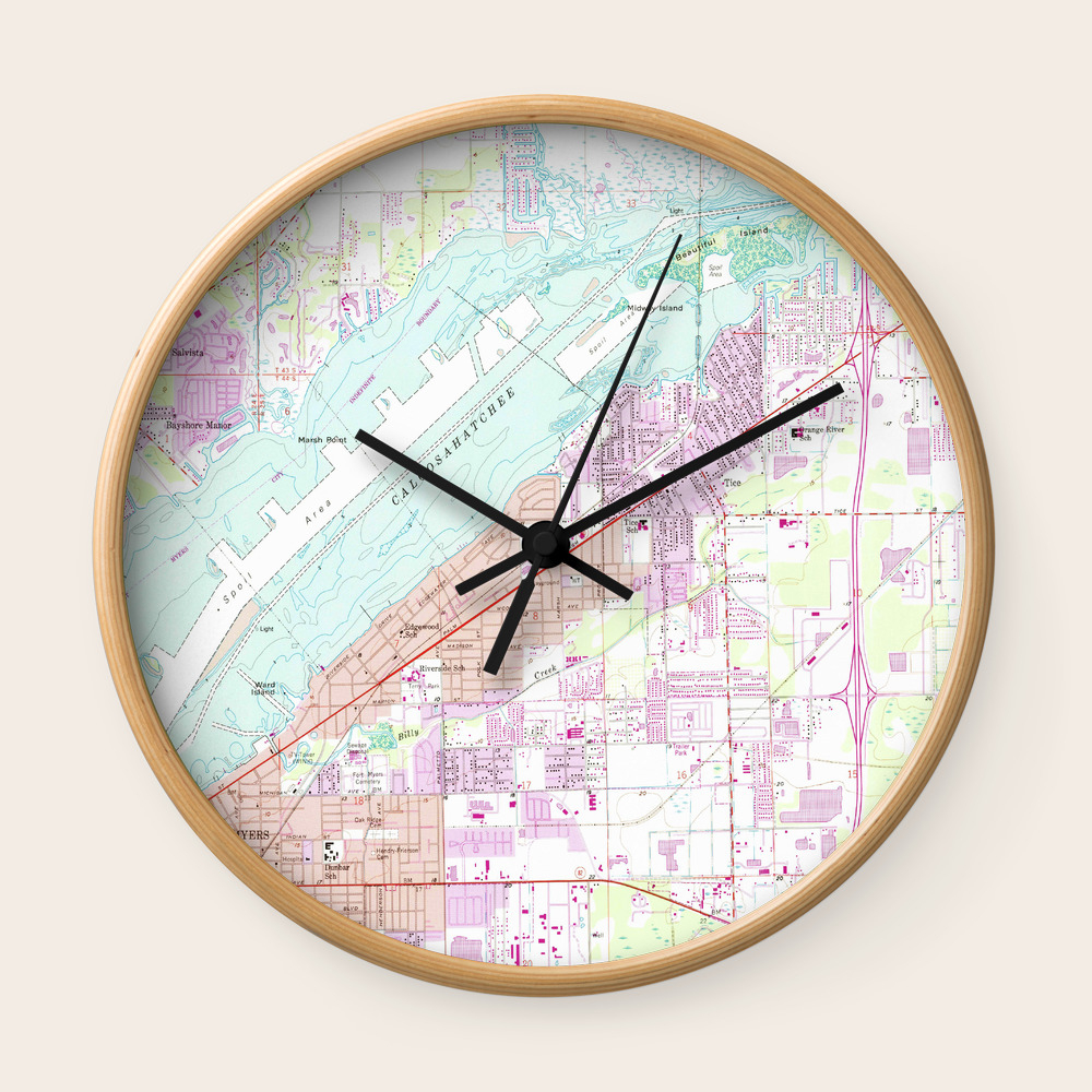 Vintage Map Of Fort Myers Florida 1958 Wall Clock By Bravuramedia Society6
