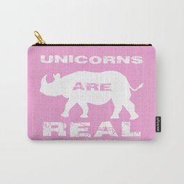 Unicorns are Real, Rhinoceros Unicornis Silhouette on Pink Carry-All Pouch
