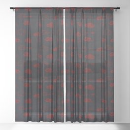 Red and Black Asian Style Cloud Pattern Sheer Curtain