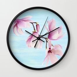 Pink Magnolia Flowers Wall Clock
