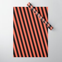 [ Thumbnail: Red & Black Colored Stripes Pattern Wrapping Paper ]