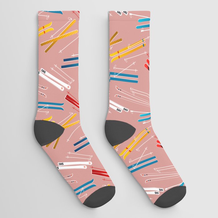 Colorful Ski Illustration and Pattern no 2 Socks