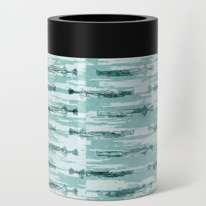 Teal Blu Watercolor Fish Under the Sea Coastal Marine Pattern. Rustic Wet Wash Pipefish Beach Decor Design - 3 Throw Pillow Can Cooler